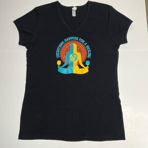 Black Graphic T-Shirt with Colorful Yoga Design Size XL (runs small)
